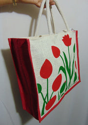 Flower Print Jute Shopping Bag(14