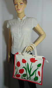 Flower Print Jute Shopping Bag(14