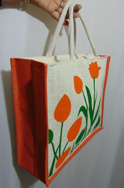 Flower Print Jute Shopping Bag(14