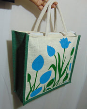 Flower Print Jute Shopping Bag(14