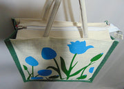 Flower Print Jute Shopping Bag(14