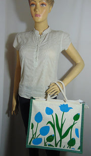 Flower Print Jute Shopping Bag(14