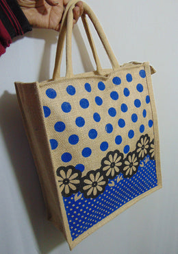 polka dot & flower print jute bag(12
