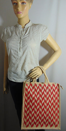 Geometric Print Jute Tote Bag(12
