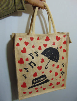 umbrella heart Print Jute Tote Bag(12