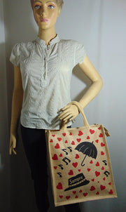 umbrella heart Print Jute Tote Bag(12
