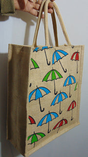 umbrella Print Jute Tote Bag(12