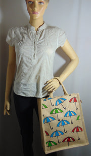 umbrella Print Jute Tote Bag(12
