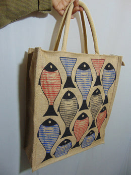 Fish Print Jute tote Bag(14