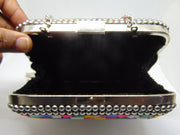 Clutch White & Multi Mosaic Metal Women Purse