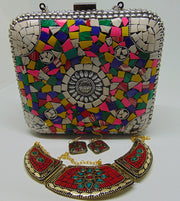 Clutch Multi color Mosaic Metal Women Purse