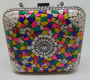 Clutch Multi color Mosaic Metal Women Purse