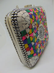 Clutch Multi color Mosaic Metal Women Purse