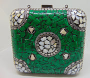 Clutch Green color Mosaic Metal Women Purse