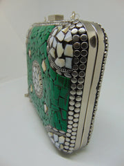 Clutch Green color Mosaic Metal Women Purse