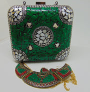 Clutch Green color Mosaic Metal Women Purse