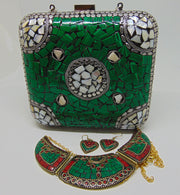 Clutch Green color Mosaic Metal Women Purse