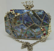 Grey color Mop Metal frame Clutch Purse