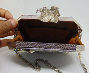 Grey color Mop Metal frame Clutch Purse