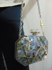 Grey color Mop Metal frame Clutch Purse