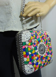 Clutch Multi color Mosaic Metal Women Purse