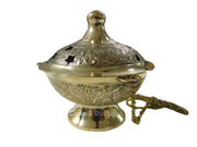 Antique Embossed Brass Charcoal Incense Burner Hanging