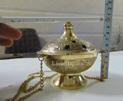 Antique Embossed Brass Charcoal Incense Burner Hanging