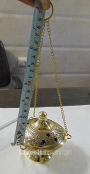 Antique Embossed Brass Charcoal Incense Burner Hanging