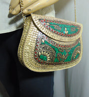 Vintage brass metal mosaic clutch