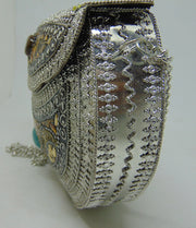 Stone Studded Vintage brass metal mosaic clutch
