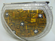 Stone Studded Vintage brass metal mosaic clutch