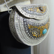 Stone Studded Vintage brass metal mosaic clutch