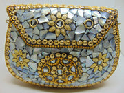 Silver pearl Mosaic stuuded Clutch Bag