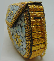 Silver pearl Mosaic stuuded Clutch Bag
