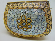 Silver pearl Mosaic stuuded Clutch Bag