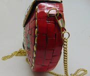 Silver & Red Multicolor Mosaic Clutch Bag