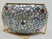 Silver & Red Multicolor Mosaic Clutch Bag