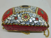 Silver & Red Multicolor Mosaic Clutch Bag