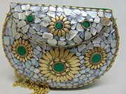 Mother of Pearl stuuded Mosaic Clutch Bag