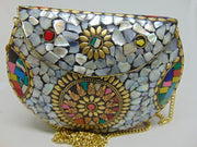 Silver & Multicolor Mosaic Clutch Bag