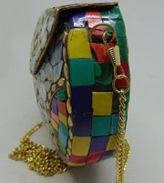 Silver & Multicolor Mosaic Clutch Bag
