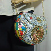Silver & Multicolor Mosaic Clutch Bag