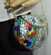 Silver & Multicolor Mosaic Clutch Bag