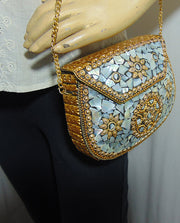 Silver pearl Mosaic stuuded Clutch Bag