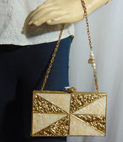 Brass Metal Pearl shell Clutch Purse