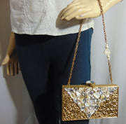 Party Golden Brass Metal Pearl shell Clutch Bags  Purse