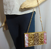 Party Golden Brass Metal Pearl Mop Bags Wristlet Clutch