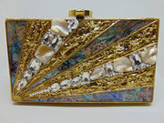 Green abvlone Stone metal Shell MOP clutch
