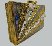 Green abvlone Stone metal Shell MOP clutch