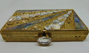 Green abvlone Stone metal Shell MOP clutch